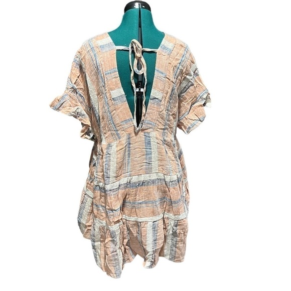 LULU’S Striped Double V-Neck Tiered Mini Dress Dusty Orange Small - Picture 3 of 7